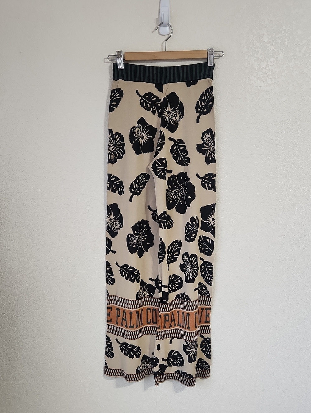 Scotch & Soda Palm Cove Knit Printed Wide Leg Pants Size XS Black/Beige - Picture 4 of 11